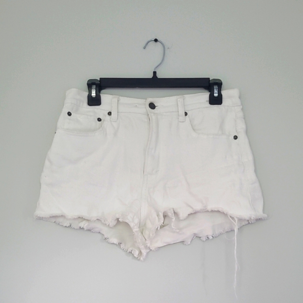 Abercrombie White High Rise Denim Mom Shorts